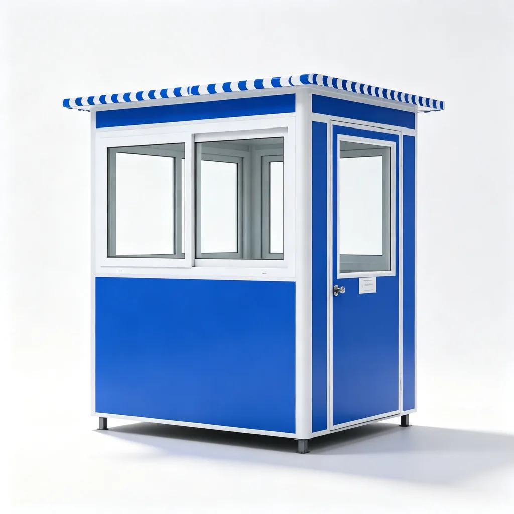 Blue White Steel Guard Booth Striped Roof Compact Security Shelter — view 3