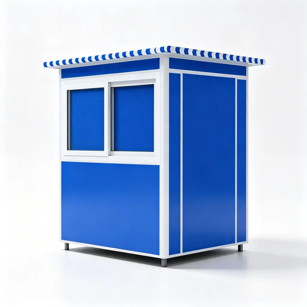 Blue White Steel Guard Booth Striped Roof Compact Security Shelter — view 4