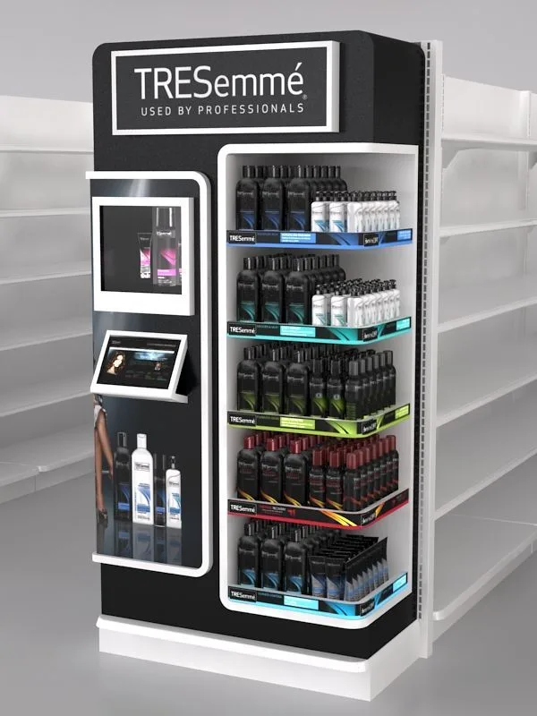 Branded Hair‑Care Display Kiosk With Digital Screen And LED Lit Shelves — view 2