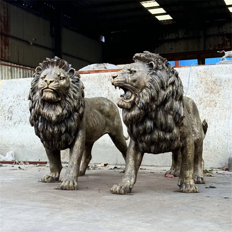 Bronze Lion Statues | Antique Cast Bronze Lion Sculptures | Large Floor-Standing Lion Statues for Outdoor Gates, Hotels, Villas & Squares — view 3