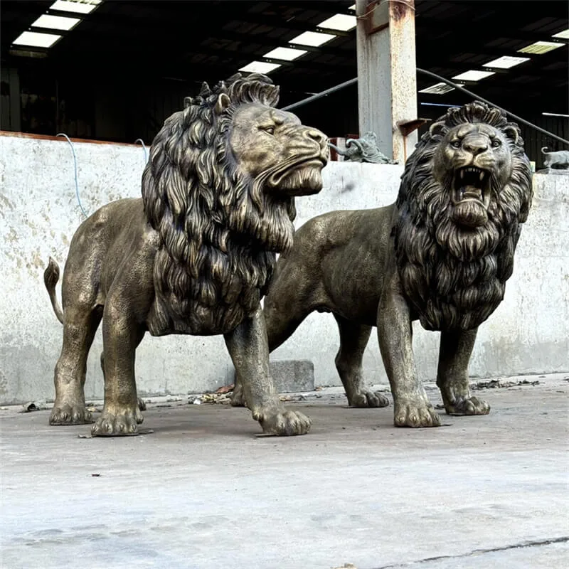 Bronze Lion Statues | Antique Cast Bronze Lion Sculptures | Large Floor-Standing Lion Statues for Outdoor Gates, Hotels, Villas & Squares — view 4