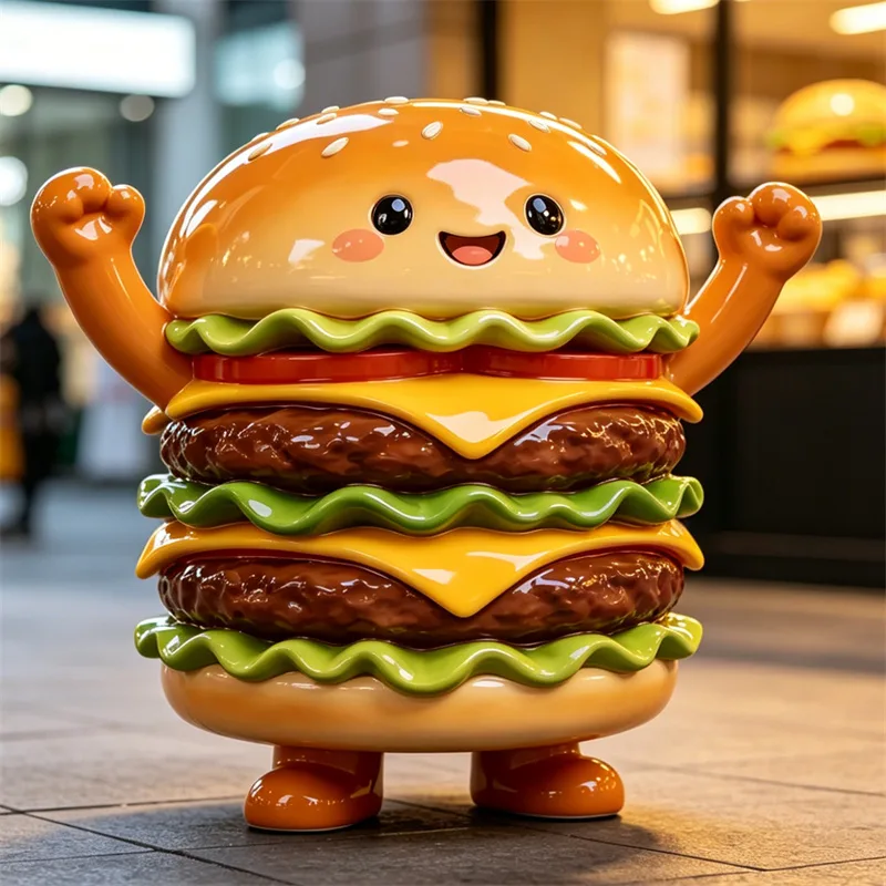 Burger Shop Traffic Magnet: Cartoon Fiberglass Burger Mascot Sculpture | Custom Instagram-Worthy Photo Spot — view 2