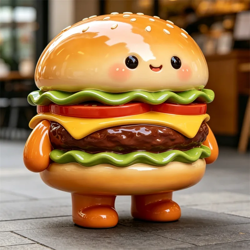 Burger Shop Traffic Magnet: Cartoon Fiberglass Burger Mascot Sculpture | Custom Instagram-Worthy Photo Spot