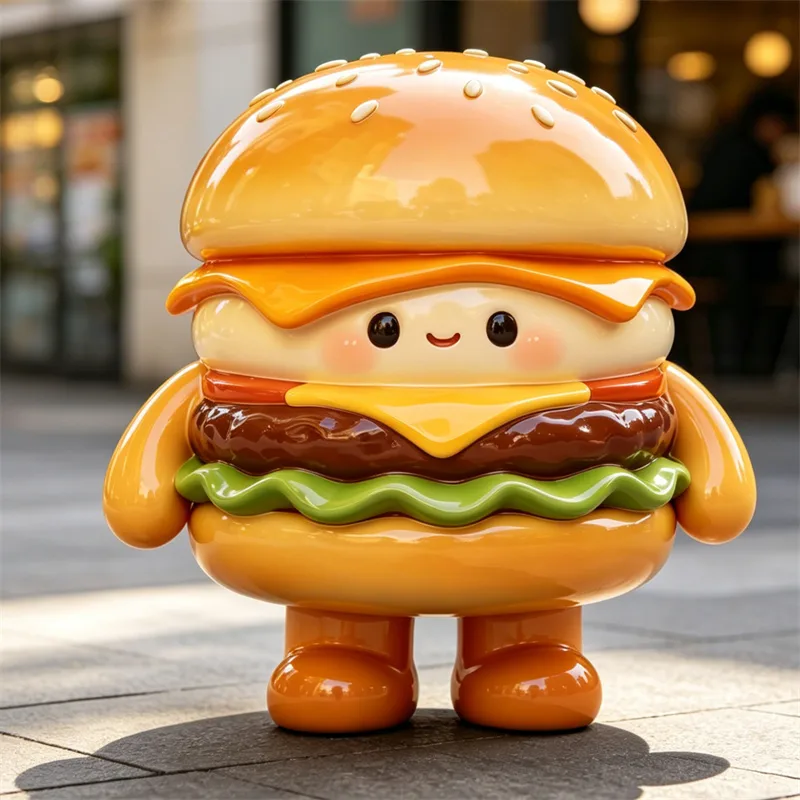 Burger Shop Traffic Magnet: Cartoon Fiberglass Burger Mascot Sculpture | Custom Instagram-Worthy Photo Spot — view 3