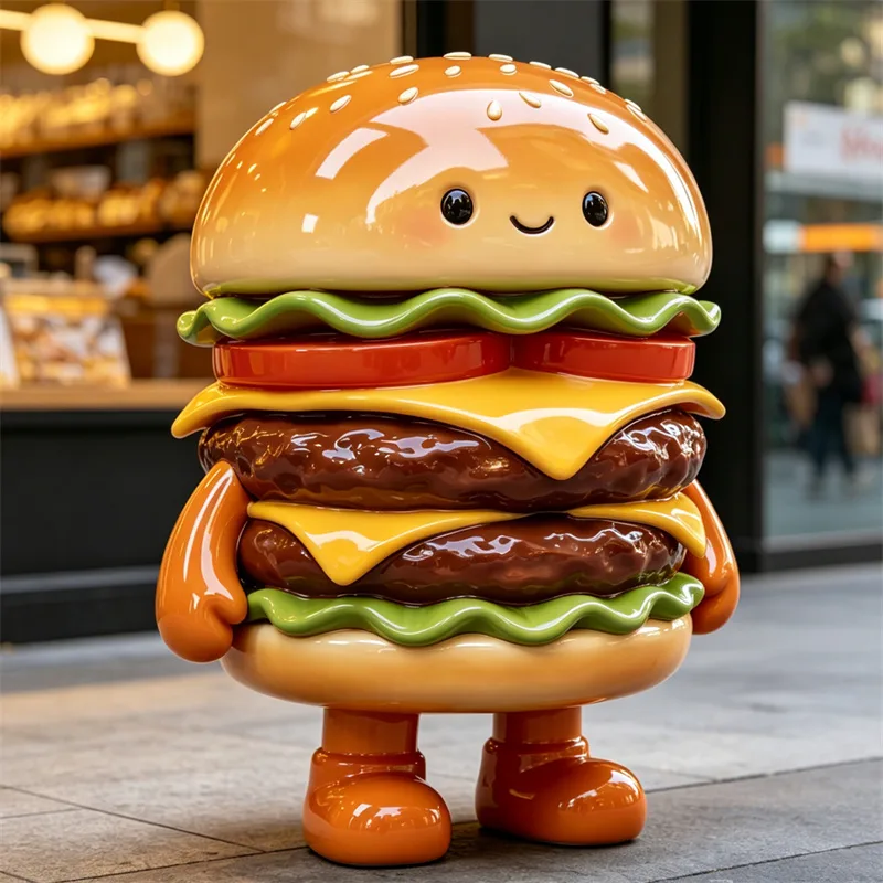 Burger Shop Traffic Magnet: Cartoon Fiberglass Burger Mascot Sculpture | Custom Instagram-Worthy Photo Spot — view 4