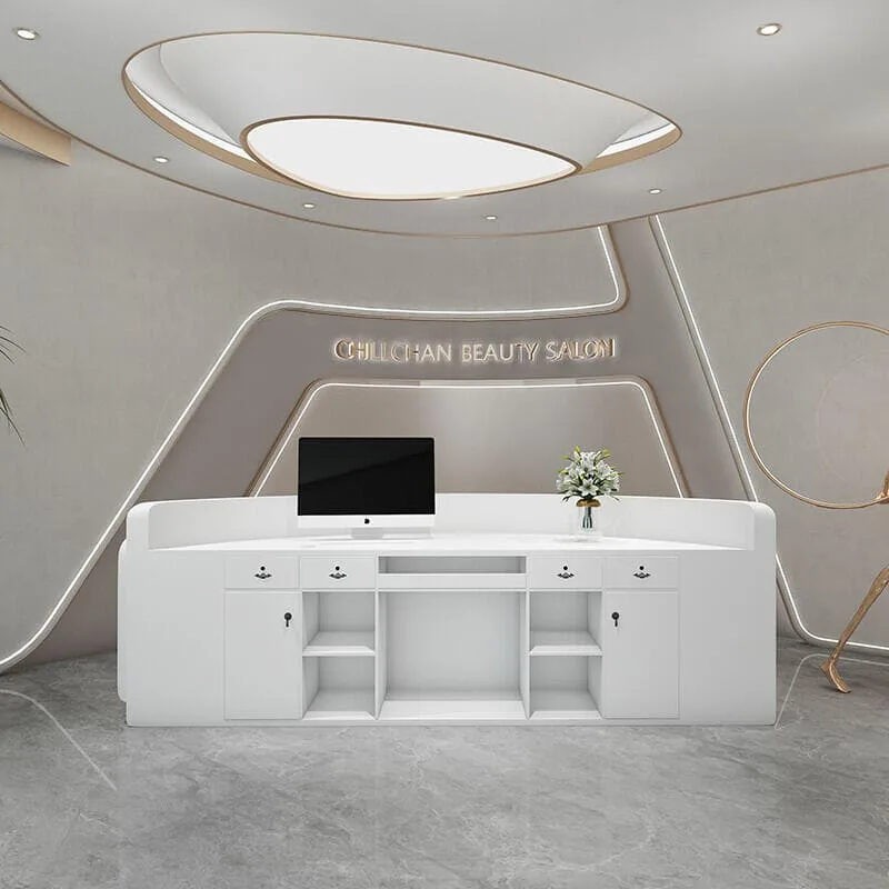 C Shaped Curved Modern Beauty Salon Round Reception Desk With Gloss Finish — view 6