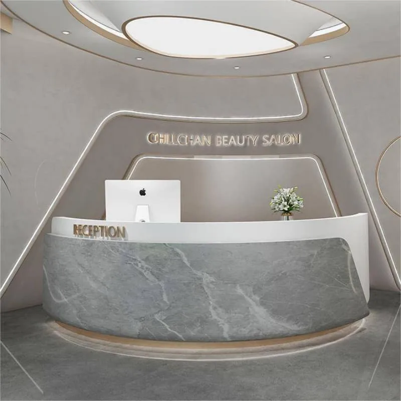 C Shaped Curved Modern Beauty Salon Round Reception Desk With Gloss Finish — view 4