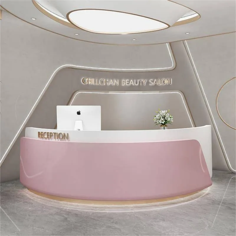 C Shaped Curved Modern Beauty Salon Round Reception Desk With Gloss Finish — view 5
