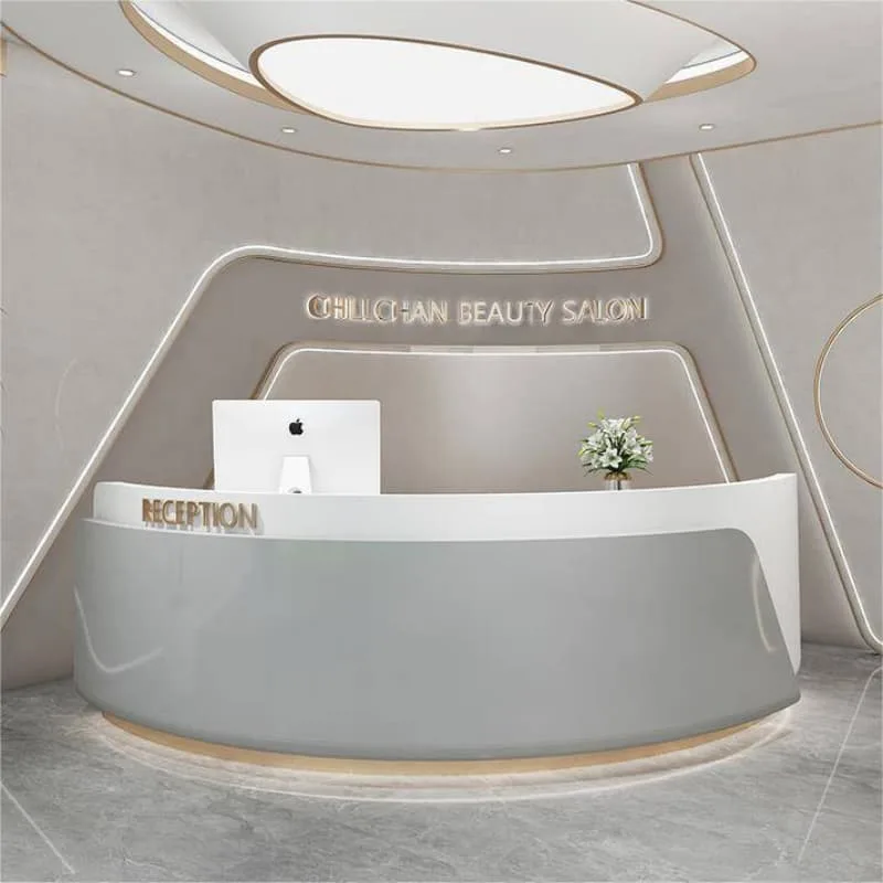 C Shaped Curved Modern Beauty Salon Round Reception Desk With Gloss Finish — view 3