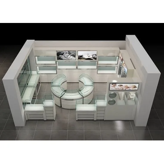 C-Shaped Solid Wood Jewelry Island Display Case with LED Light for Mall Jewelry Shop — view 3