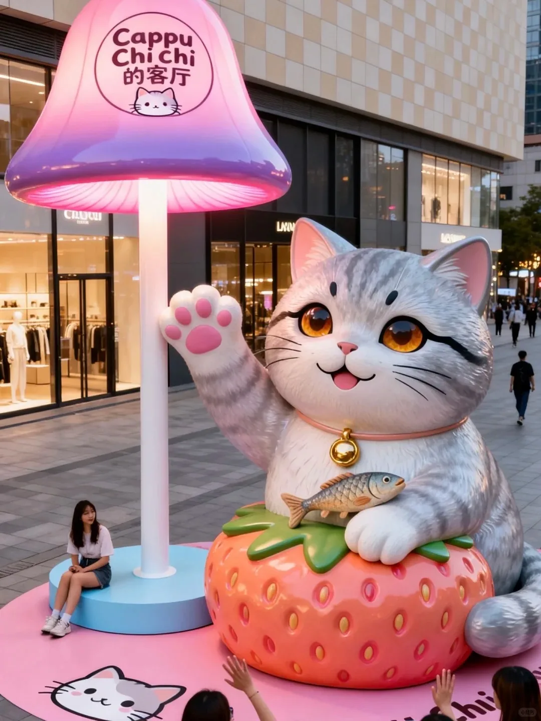 Cappu Chichi Cat FRP Sculpture Set for Mall IP Co-brand Outdoor Pop-up Exhibition — view 4