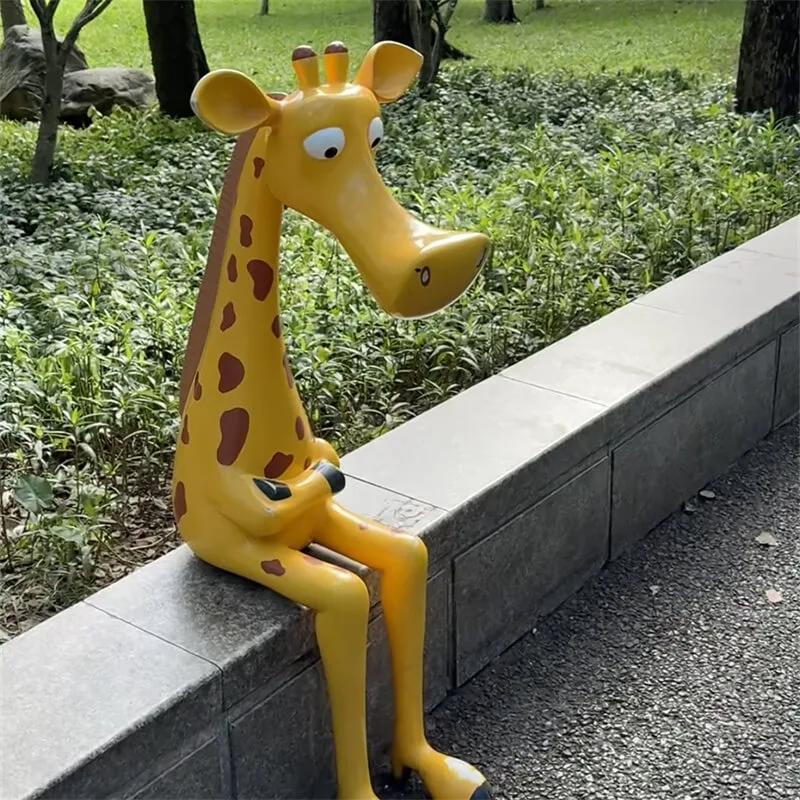 Cartoon Abstract Fiberglass Giraffe Sculpture | Outdoor Seating Decor for Malls, Parks & Kindergartens — view 3