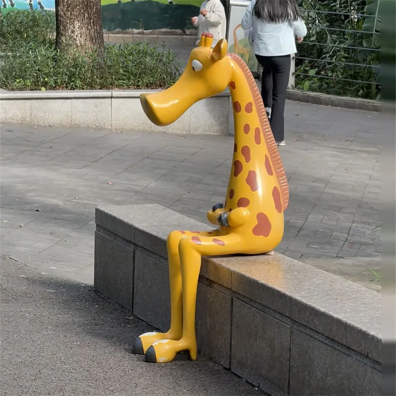 Cartoon Abstract Fiberglass Giraffe Sculpture | Outdoor Seating Decor for Malls, Parks & Kindergartens — view 4