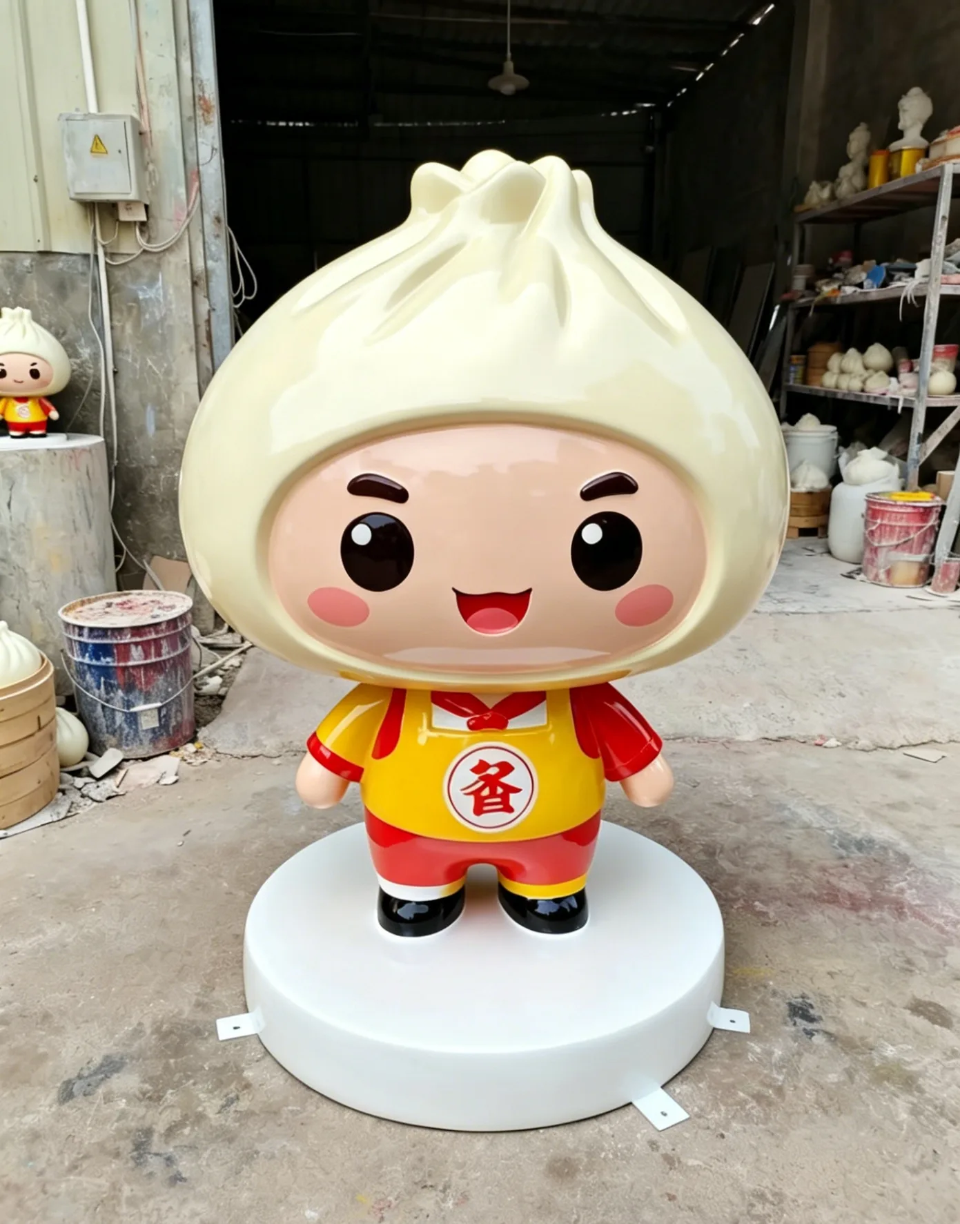 Cartoon Bun Mascot Fiberglass Sculpture for Breakfast Restaurant — view 4