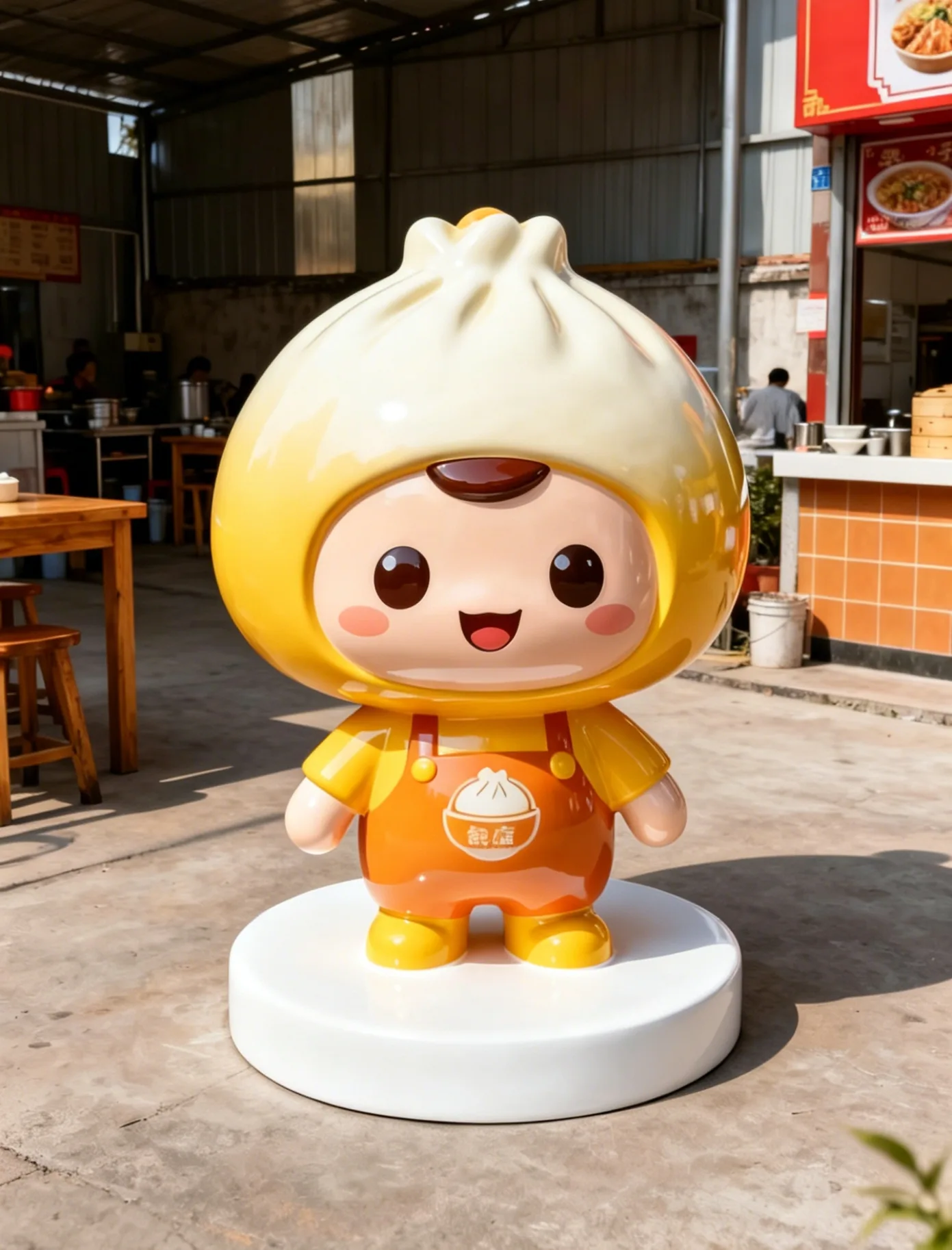 Cartoon Bun Mascot Fiberglass Sculpture for Breakfast Restaurant — view 3