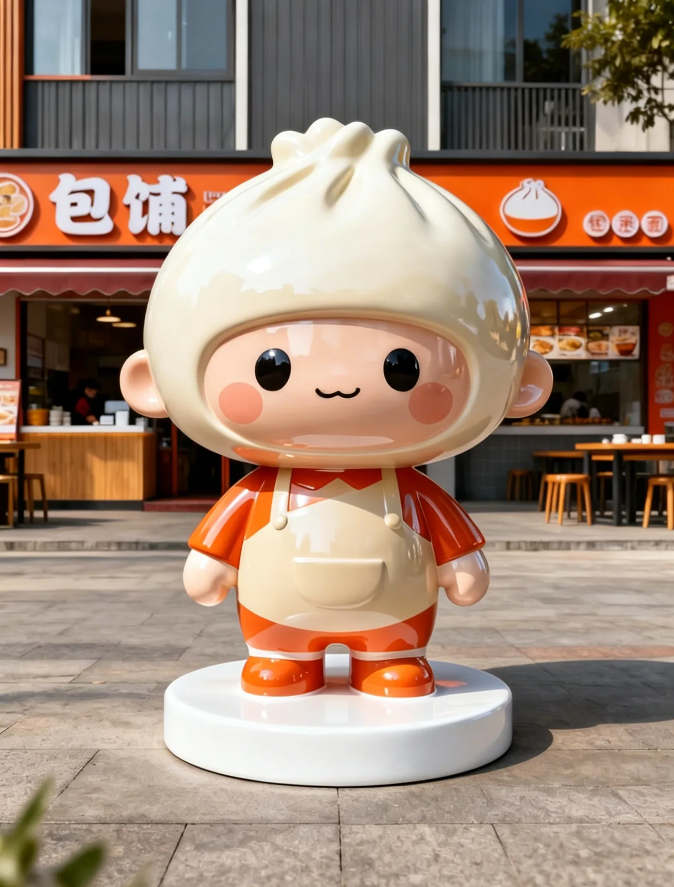 Cartoon Bun Mascot Fiberglass Sculpture for Breakfast Restaurant