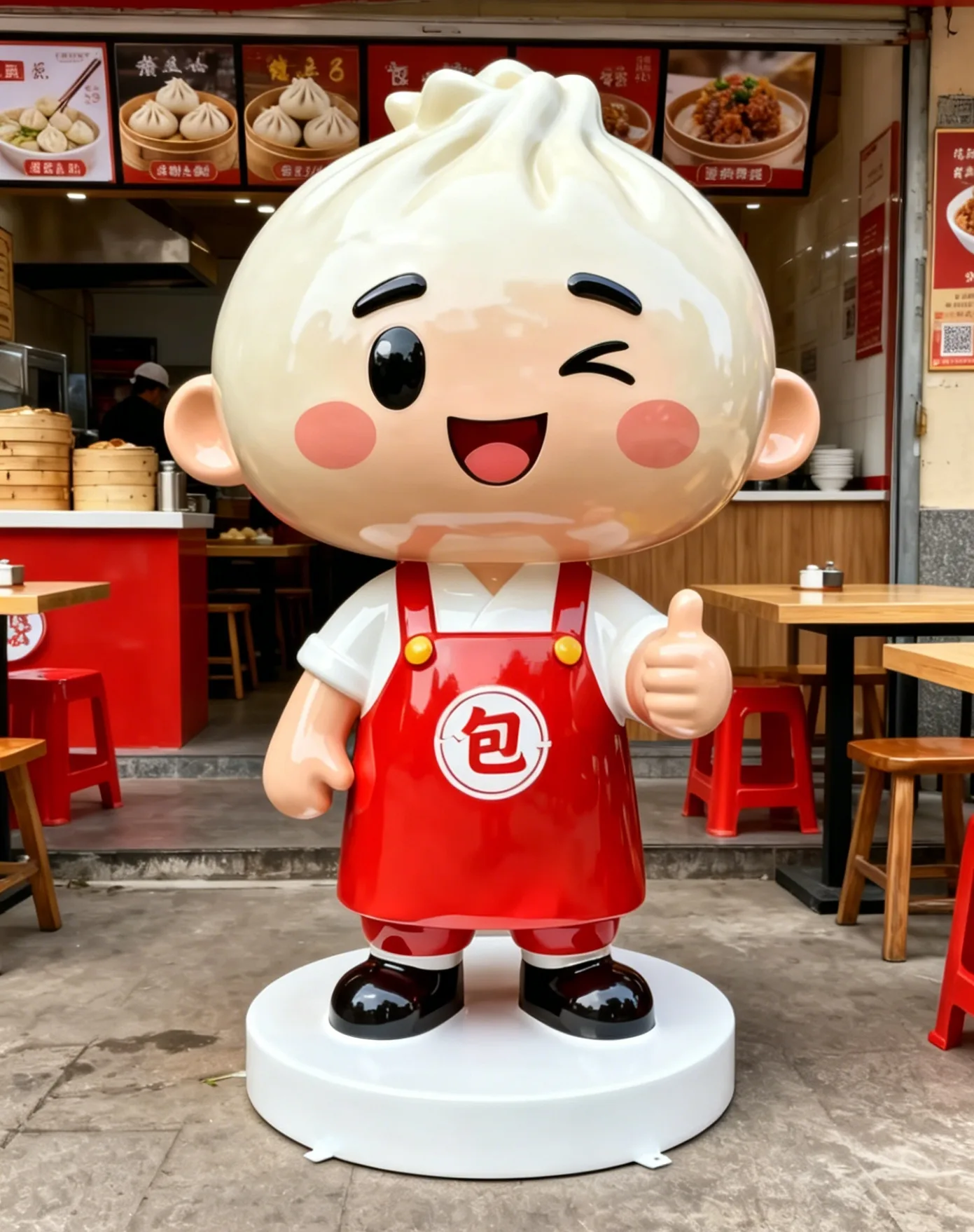 Cartoon Bun Mascot Fiberglass Sculpture for Breakfast Restaurant — view 2