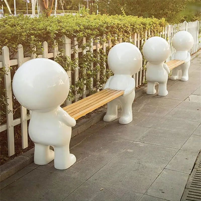 Cartoon Character FRP Bench Creative Outdoor & Indoor Rest Seat with Wooden Board — view 3