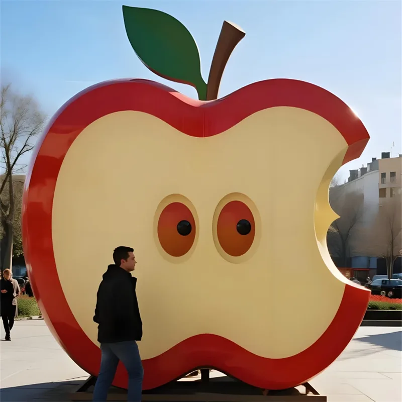 Cartoon Cut Apple Fiberglass Sculpture | Outdoor Park Farm Traffic Attraction IP Ornament, Indoor Fruit Shop Milk Tea Shop Themed Check-in A — view 4