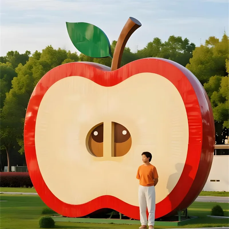 Cartoon Cut Apple Fiberglass Sculpture | Outdoor Park Farm Traffic Attraction IP Ornament, Indoor Fruit Shop Milk Tea Shop Themed Check-in A — view 3