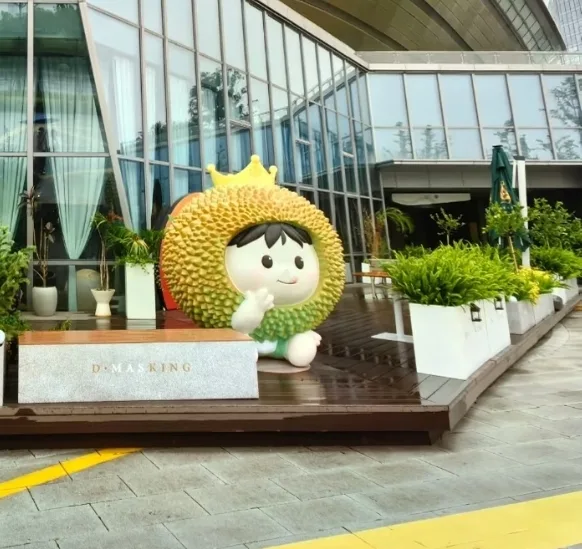 Cartoon Durian Mascot Fiberglass Sculpture For Fruit Shop — view 3