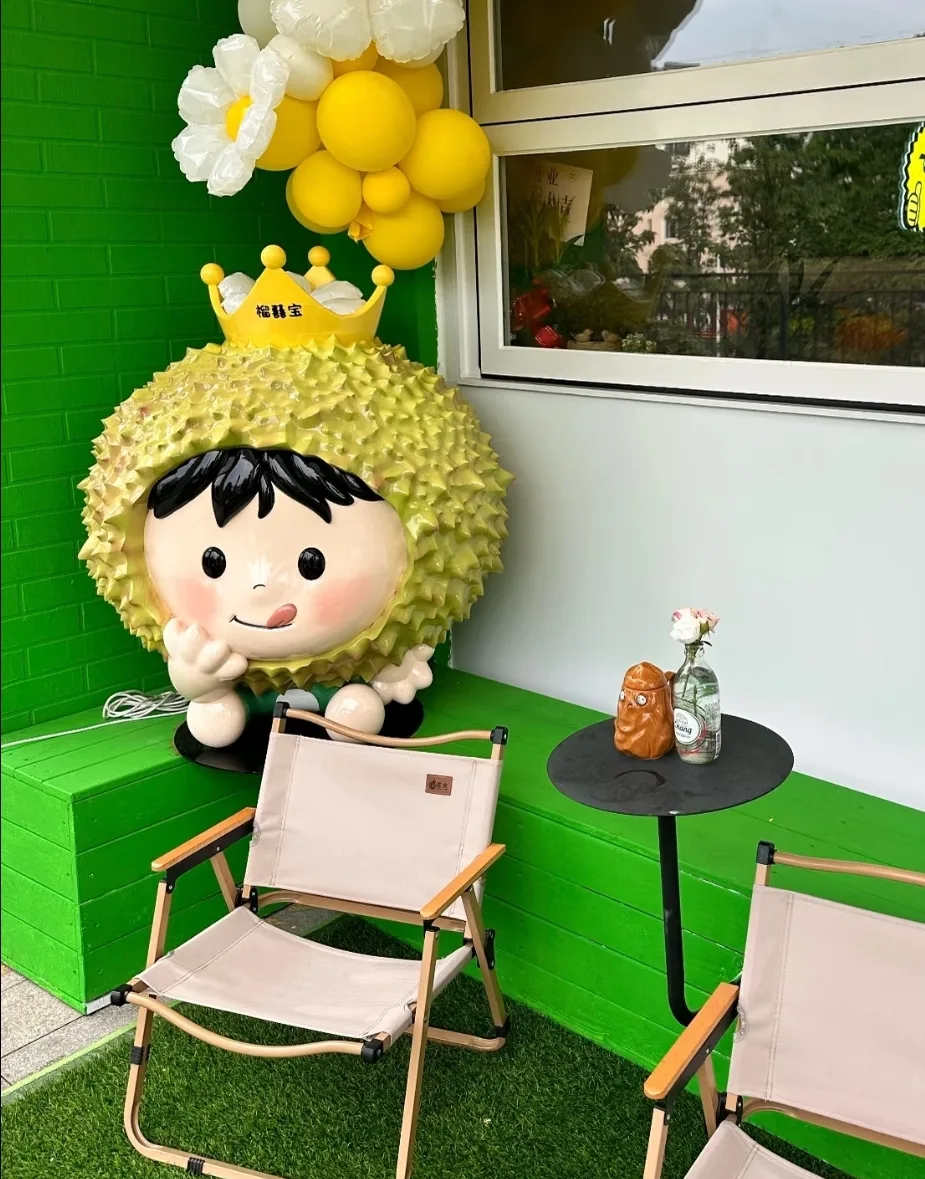 Cartoon Durian Mascot Fiberglass Sculpture For Fruit Shop — view 4