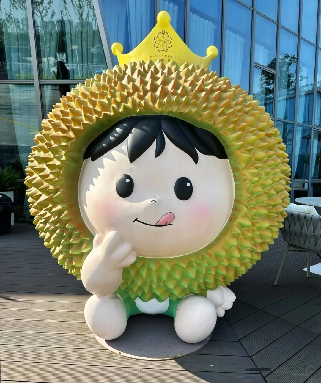 Cartoon Durian Mascot Fiberglass Sculpture For Fruit Shop
