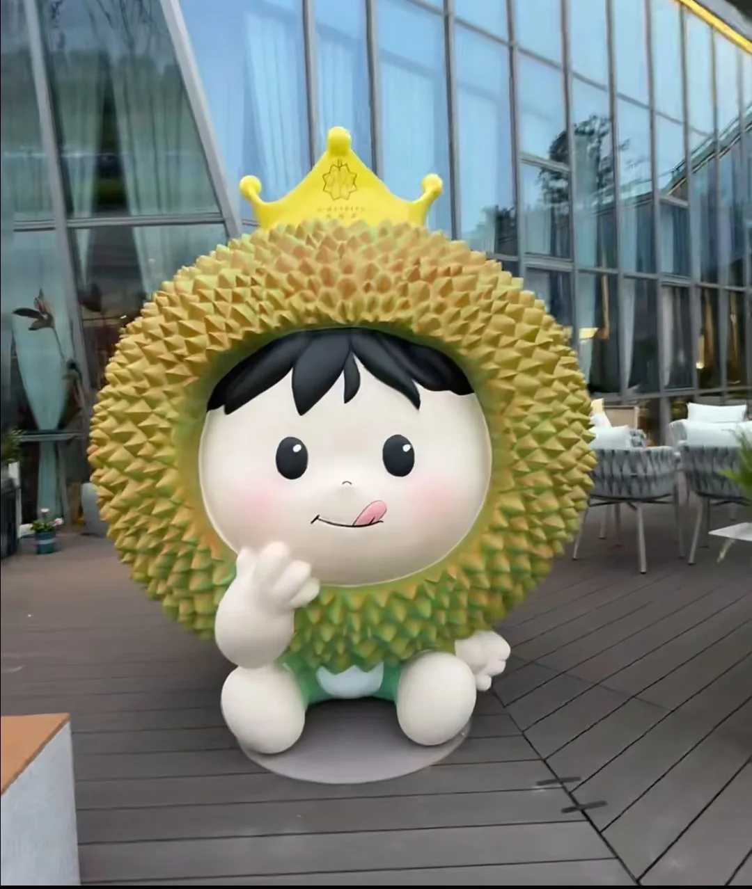 Cartoon Durian Mascot Fiberglass Sculpture For Fruit Shop — view 2