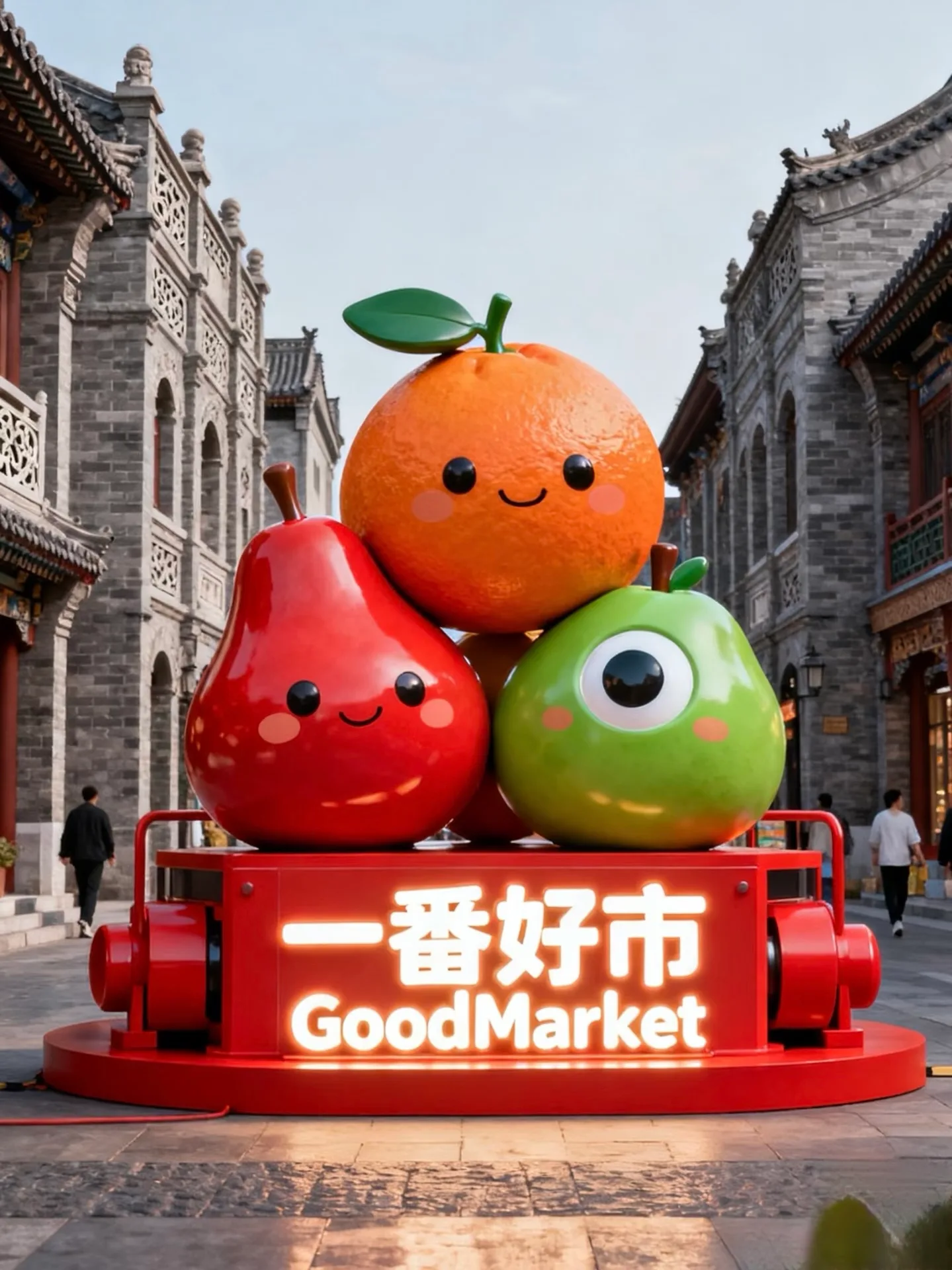 Cartoon Fruit Stack Fiberglass Sculpture for Market & Event Decor — view 3