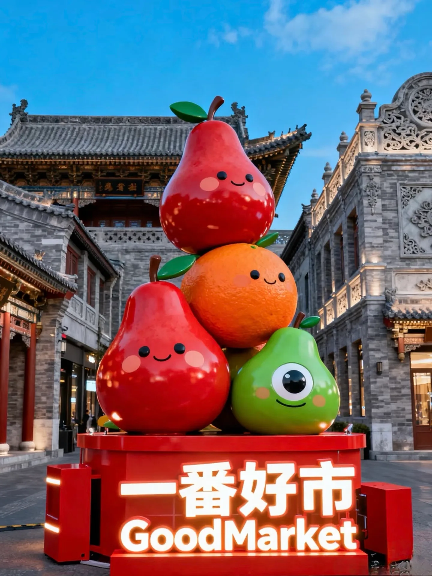 Cartoon Fruit Stack Fiberglass Sculpture for Market & Event Decor — view 5