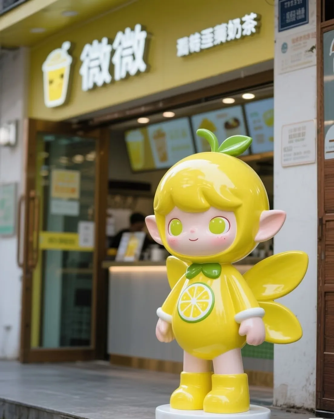Cartoon Lime Lemon Elf Fiberglass Sculptures for Beverage Store Display — view 3