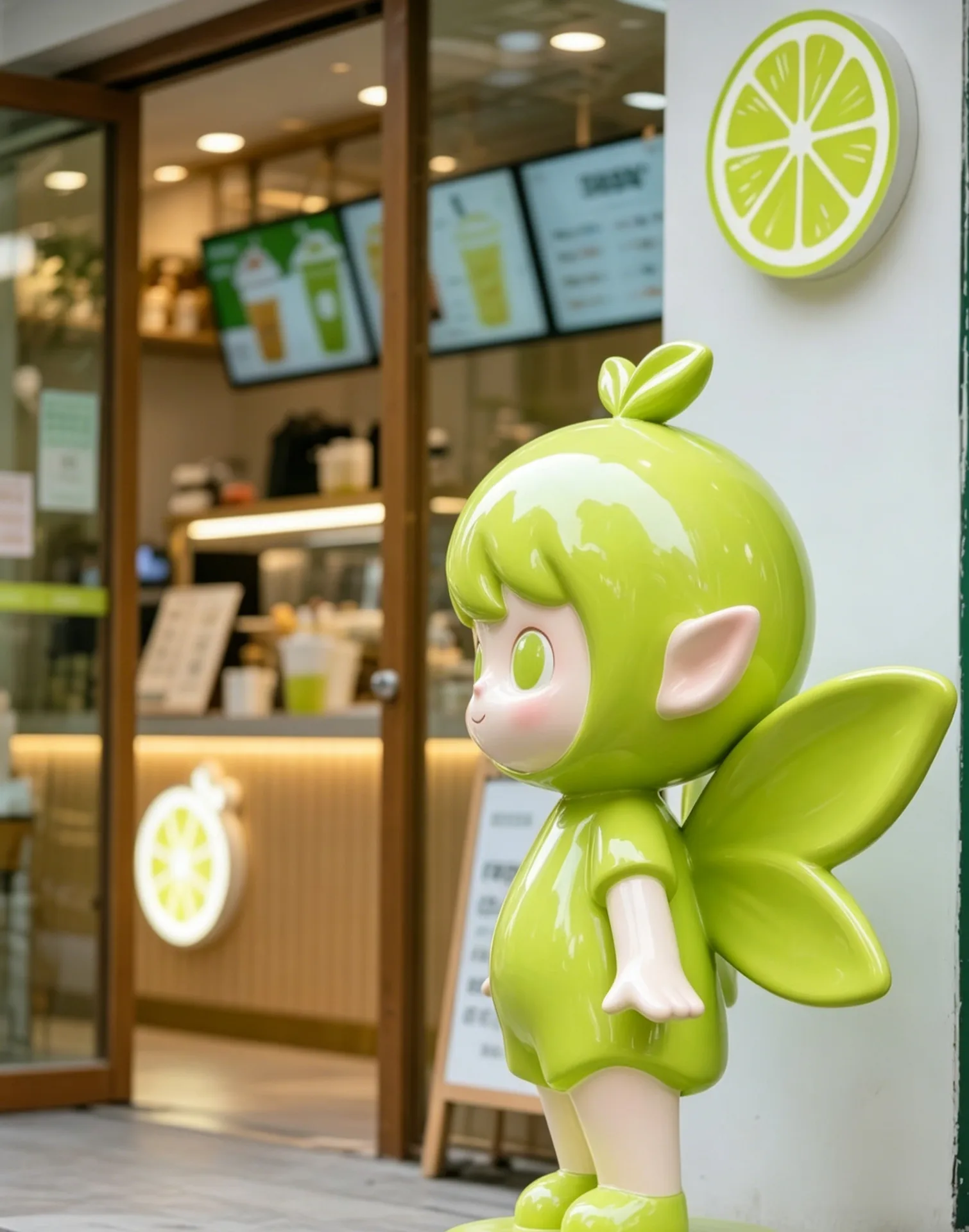 Cartoon Lime Lemon Elf Fiberglass Sculptures for Beverage Store Display — view 2