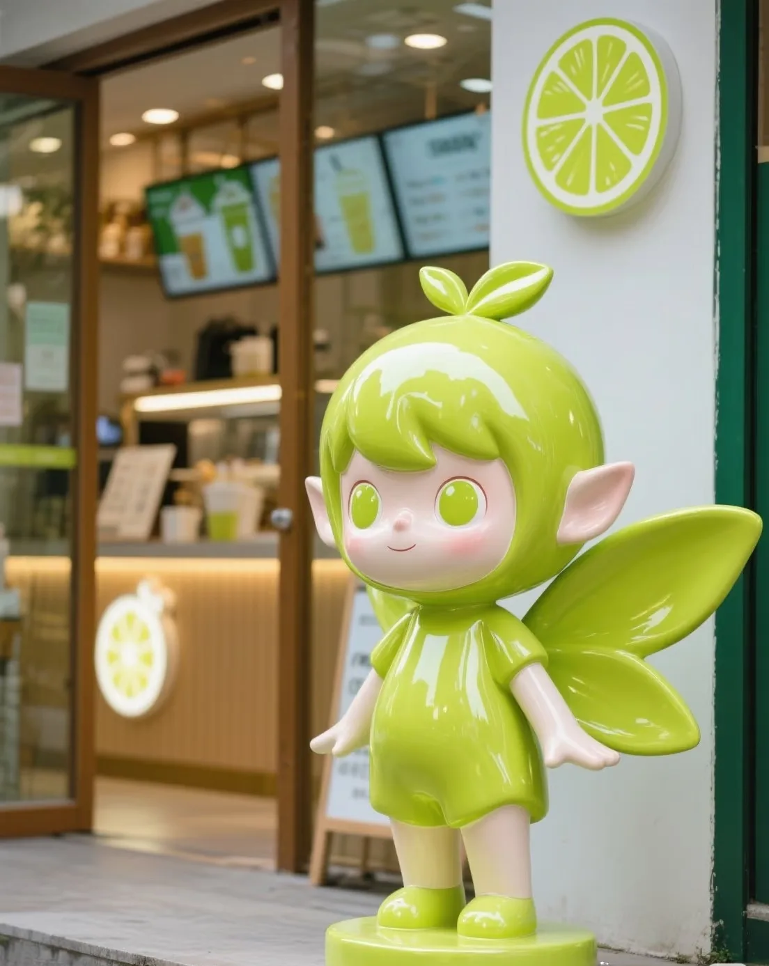 Cartoon Lime Lemon Elf Fiberglass Sculptures for Beverage Store Display