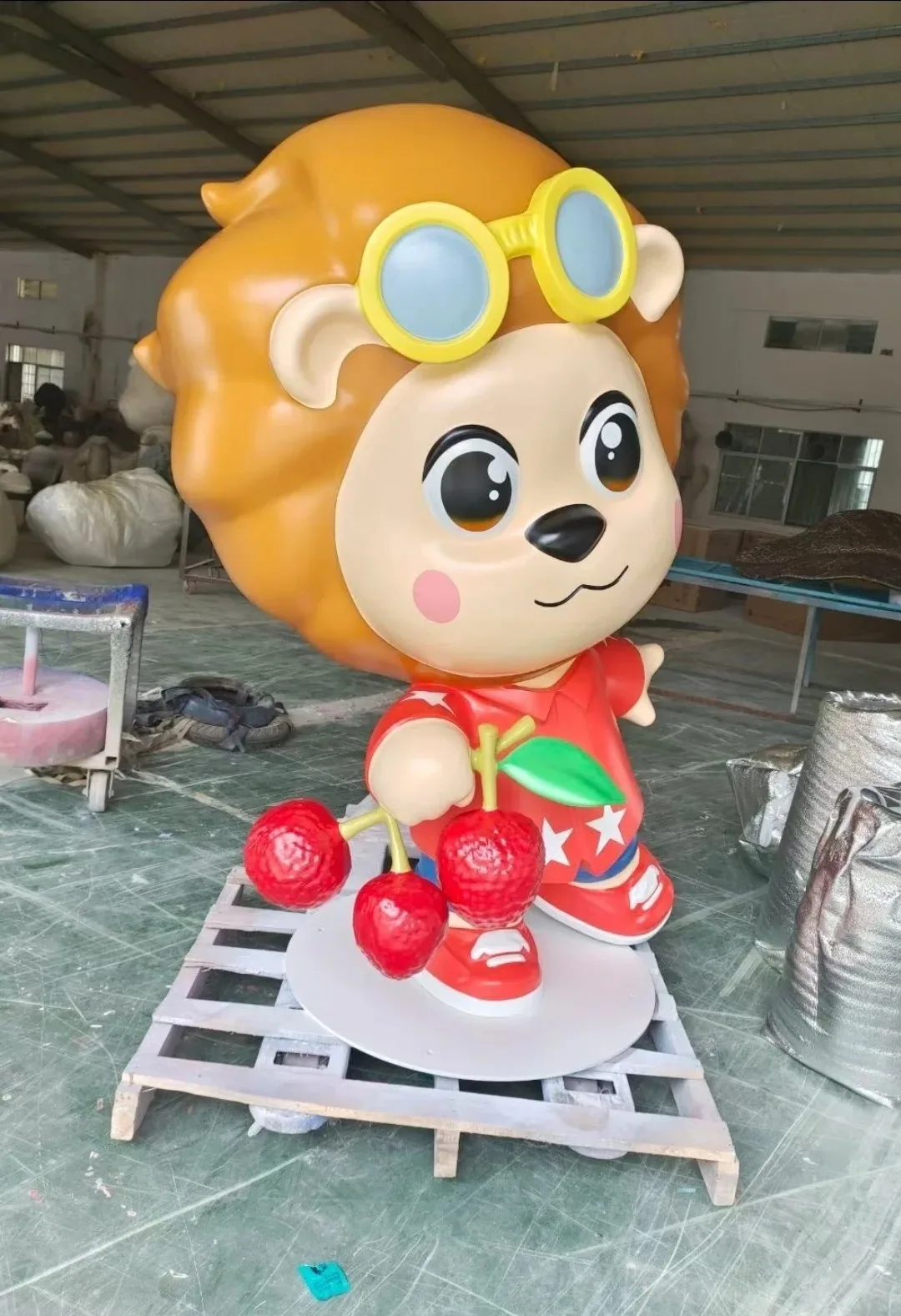 Cartoon Lion FRP Mascot Statue with Lychee for Fruit Park Shop Outdoor Decor — view 3