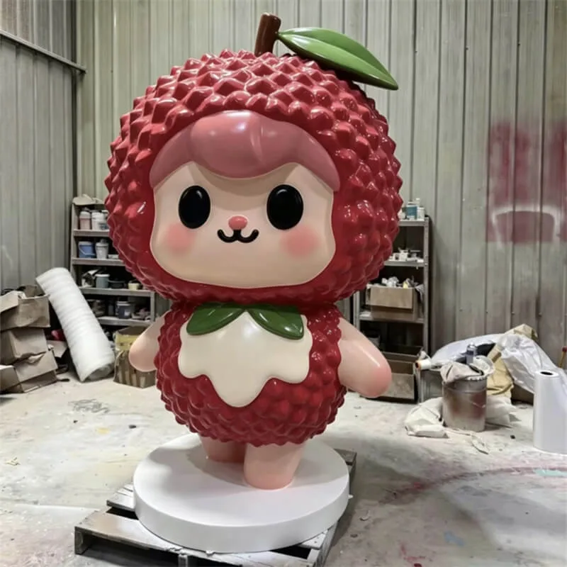 Cartoon Lychee Sculpture – FRP Material – Outdoor Mall Decor – Viral Photo Spot – IP Ornament – Cute & Healing Fruit Cartoon Sculpture