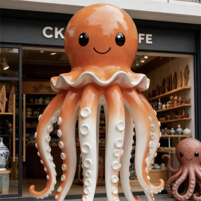 Cartoon Octopus Fiberglass Sculpture | Ocean Theme IP Decor Statue | Aquarium & Mall Cute Octopus Ornament — view 4