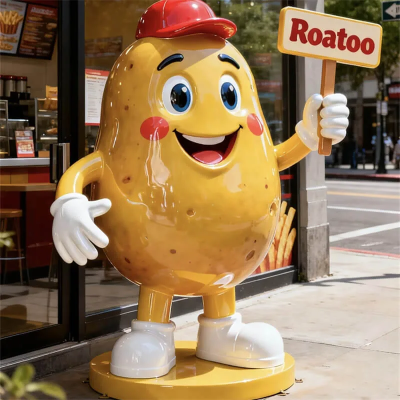Cartoon Potato Character Fiberglass Sculpture | Fast Food / French Fry Shop Mascot, Restaurant Traffic Booster — view 3