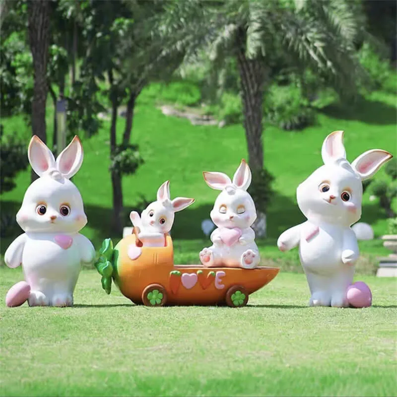 Cartoon Rabbit Fiberglass Carrot Bench | Viral Whimsical Carrot Bench, Custom Outdoor Seat for Parks and Kindergartens — view 3