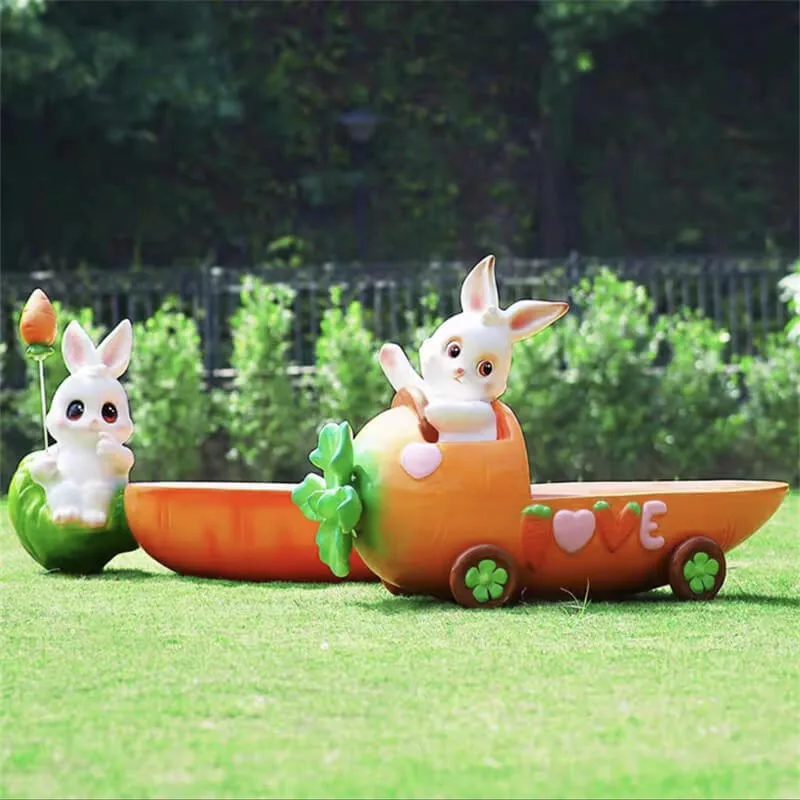 Cartoon Rabbit Fiberglass Carrot Bench | Viral Whimsical Carrot Bench, Custom Outdoor Seat for Parks and Kindergartens — view 4