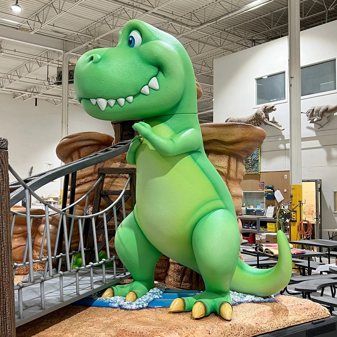 Cartoon Rex Dinosaur FRP Statue for Kids Park & Toy Store Display Decor