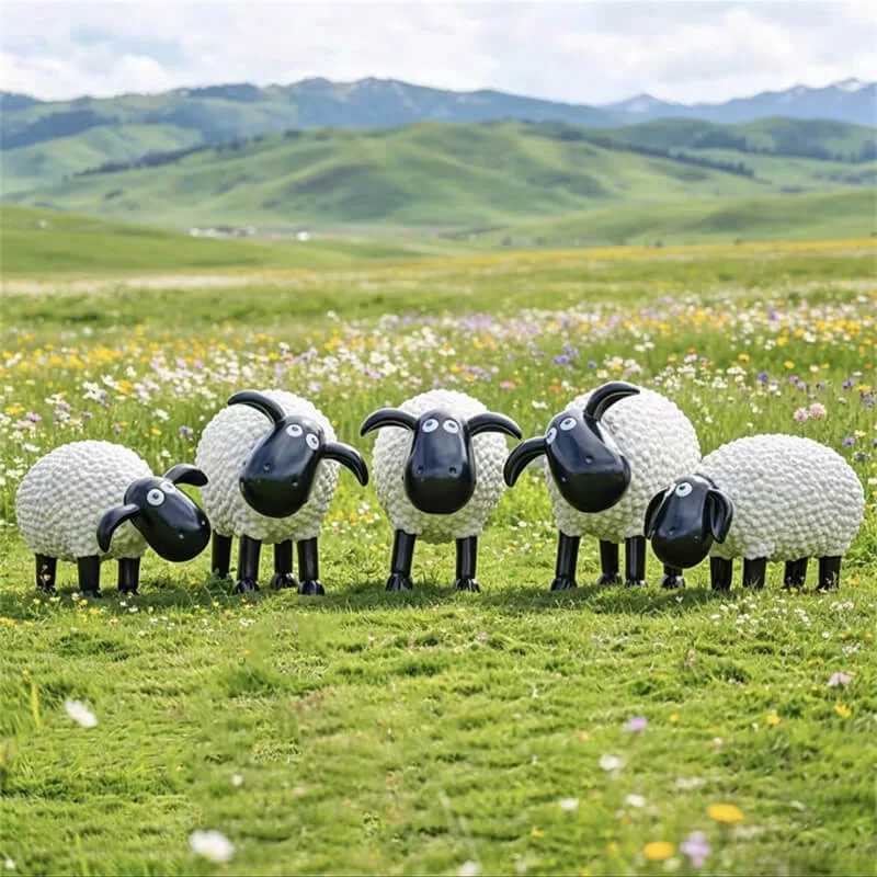 Cartoon Shaun the Sheep fiberglass lamb sculpture | custom size outdoor ornament for farm and scenic spot landscaping — view 4