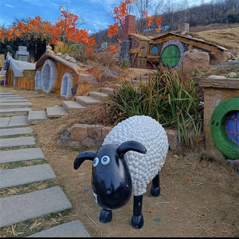 Cartoon Shaun the Sheep fiberglass lamb sculpture | custom size outdoor ornament for farm and scenic spot landscaping — view 2