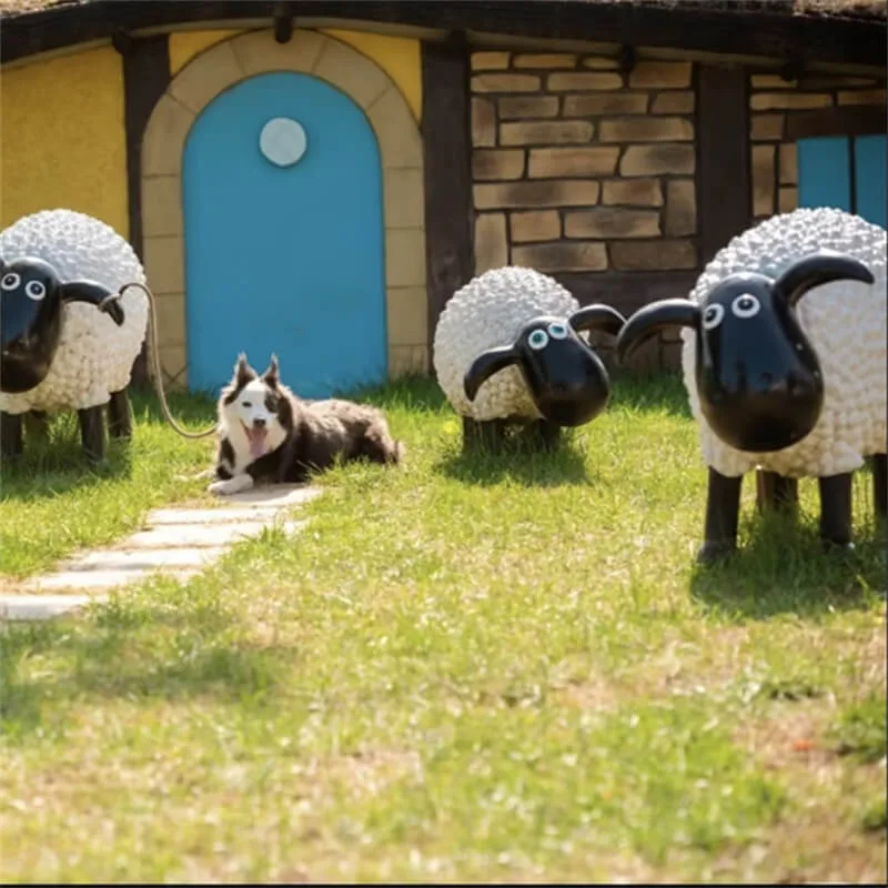 Cartoon Shaun the Sheep fiberglass lamb sculpture | custom size outdoor ornament for farm and scenic spot landscaping — view 3