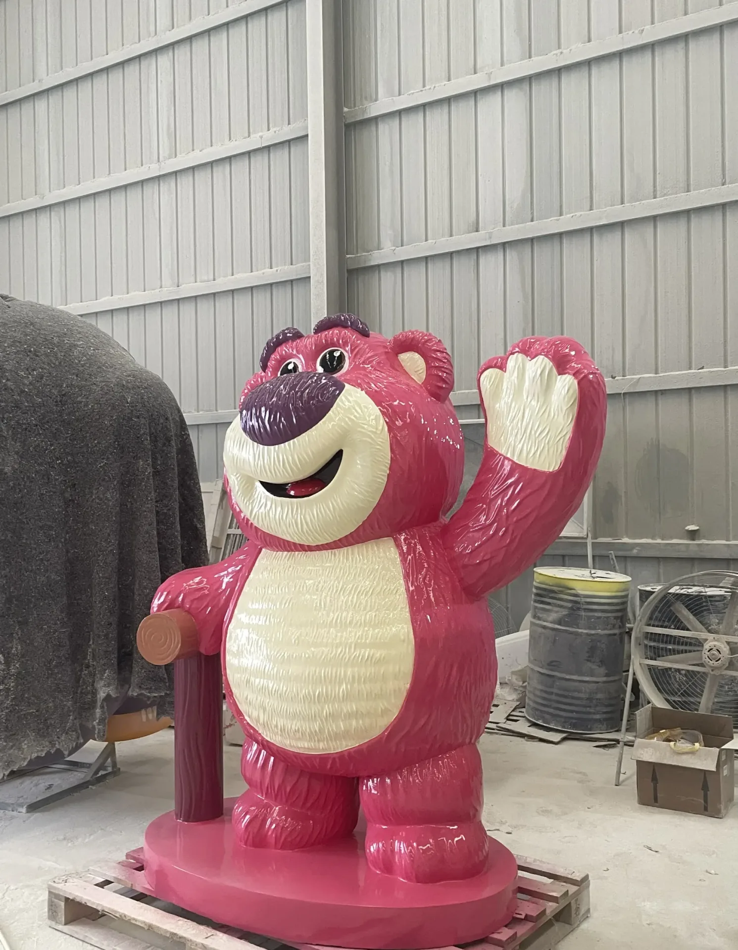Cartoon Strawberry Bear Fiberglass Statue for Mall Decor, Park & Store Window Display
