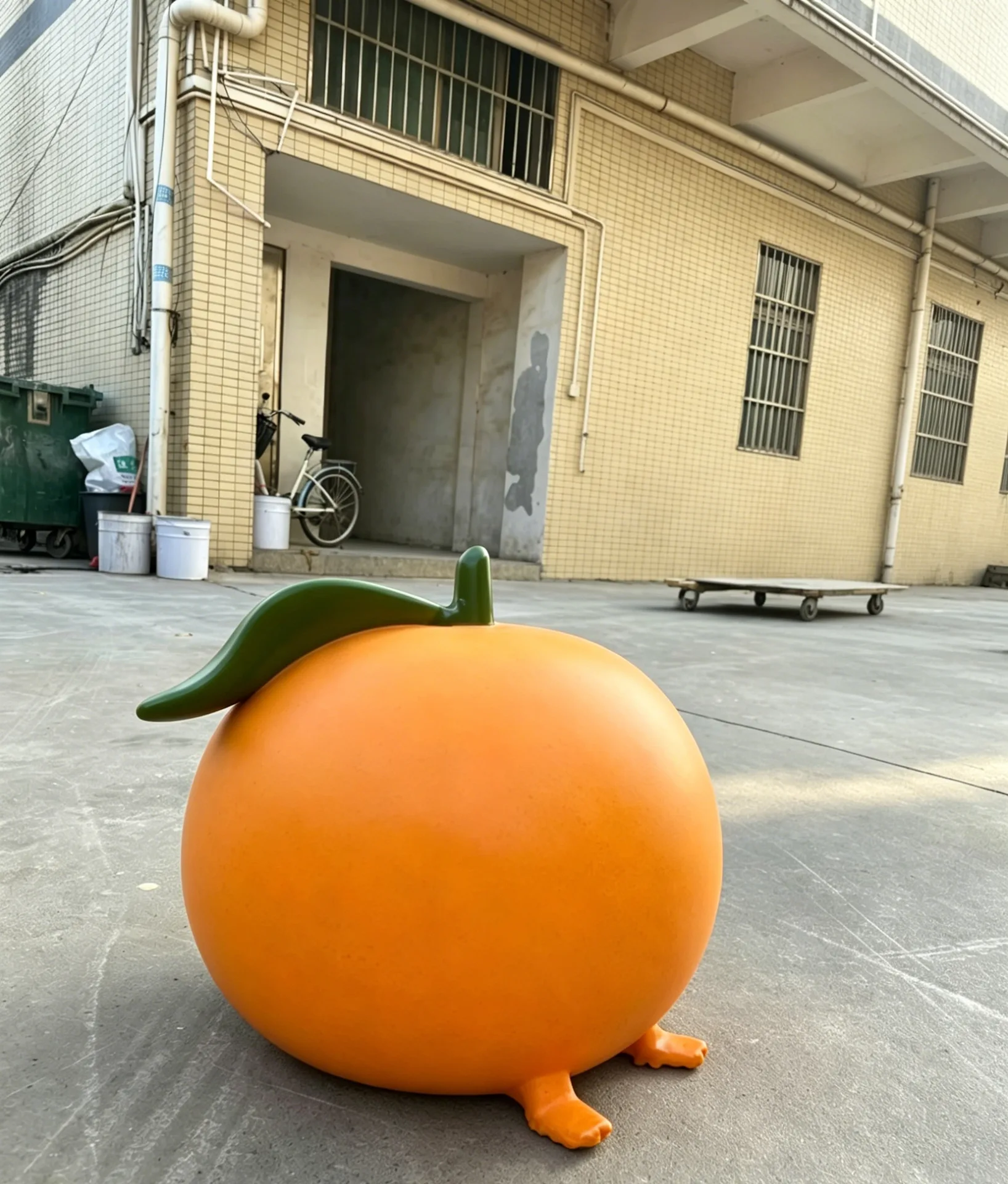 Cartoon Walking Orange Fiberglass Art for Commercial Landscape Ornament — view 2