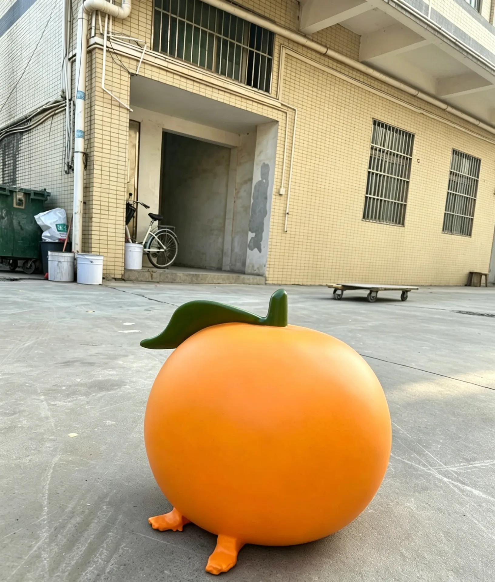 Cartoon Walking Orange Fiberglass Art for Commercial Landscape Ornament