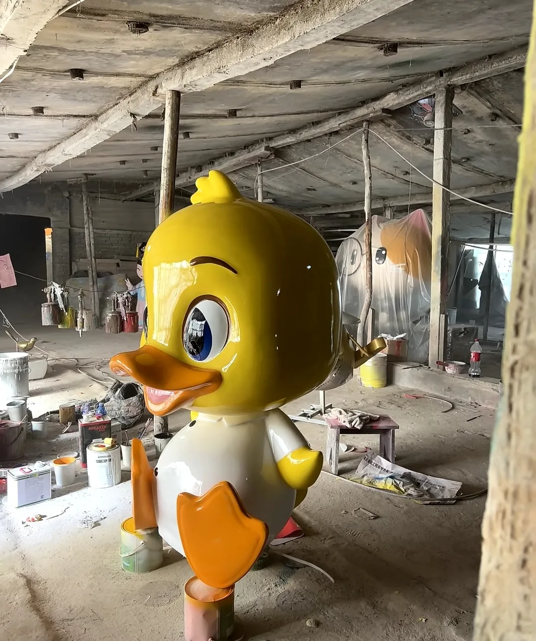 Cartoon Yellow Duck Fiberglass Sculpture for Kids’ Commercial Decor — view 3