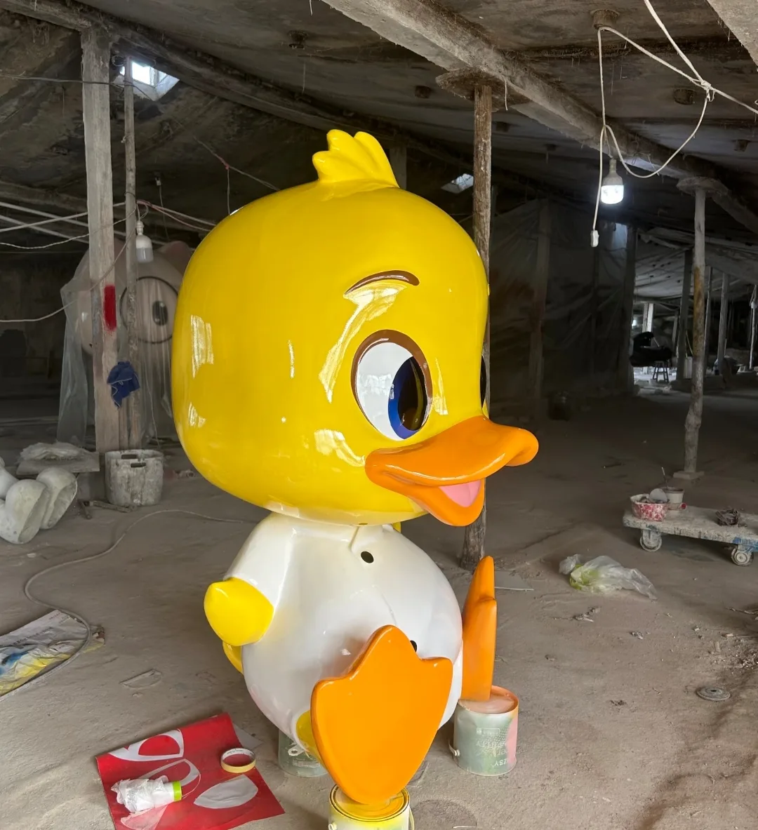 Cartoon Yellow Duck Fiberglass Sculpture for Kids’ Commercial Decor — view 4