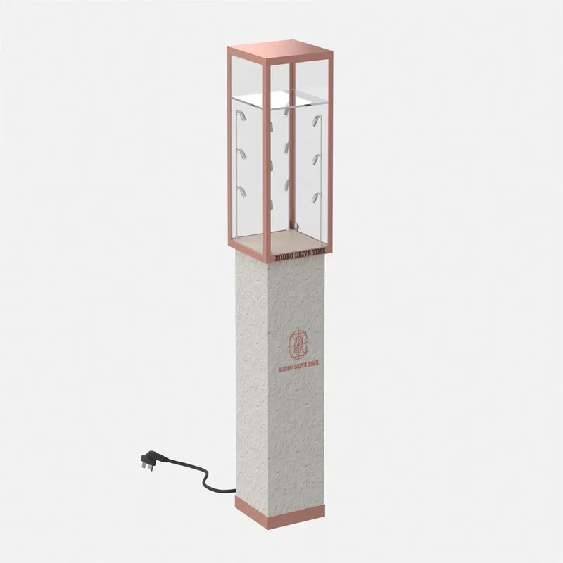 Charming Glass Rotating Jewelry Stand Rose Gold Stainless Steel Jewelry Display Showcase — view 3