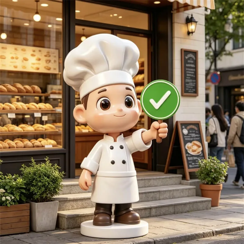 Chef Sculpture, FRP Material, Restaurant Entrance Ornament, Cartoon Chef IP Sculpture, Outdoor Commercial Art Piece